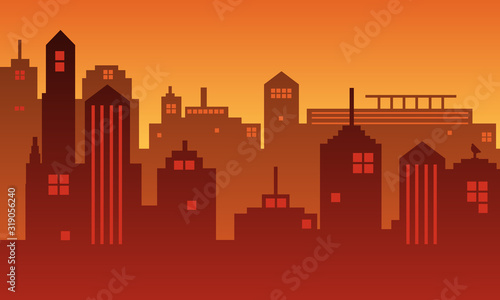 Illustration of a city with several buildings
