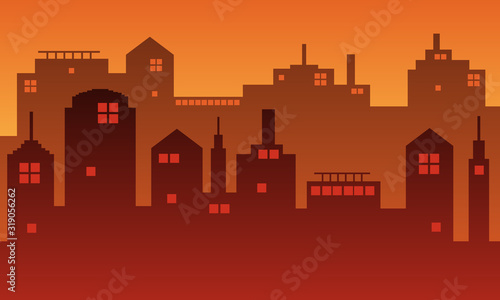 Illustration of a city with tall buildings