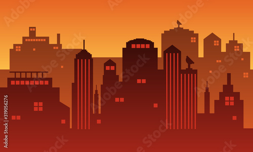Illustration of a city with two antennas on a building