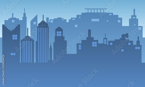 Morning atmosphere of the city with a smoke pit above the building