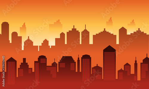 Silhouette background of the city on afternoon
