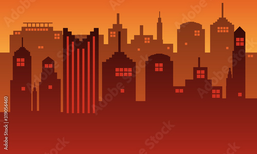Silhouette of a city with tall buildings in the afternoon