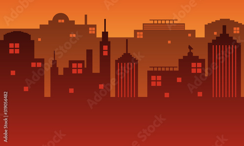 Siluet a city with a color gradient of the sky like a sunset