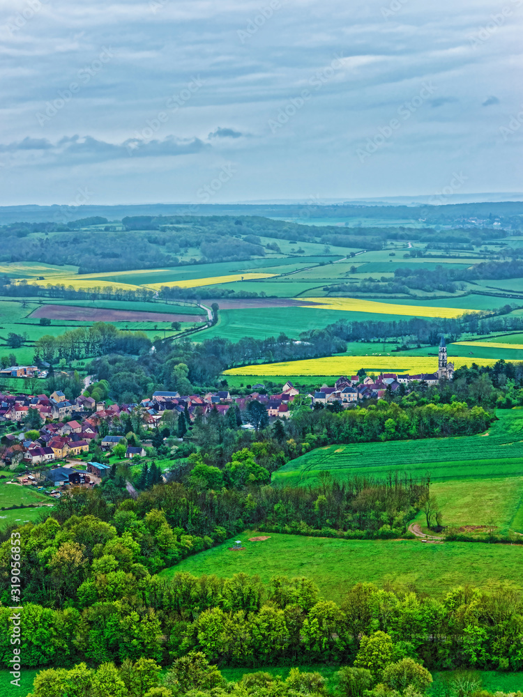 Aerial view on Vezelay town and village in Avallon of Yonne department in Bourgogne Franche Comte region, France