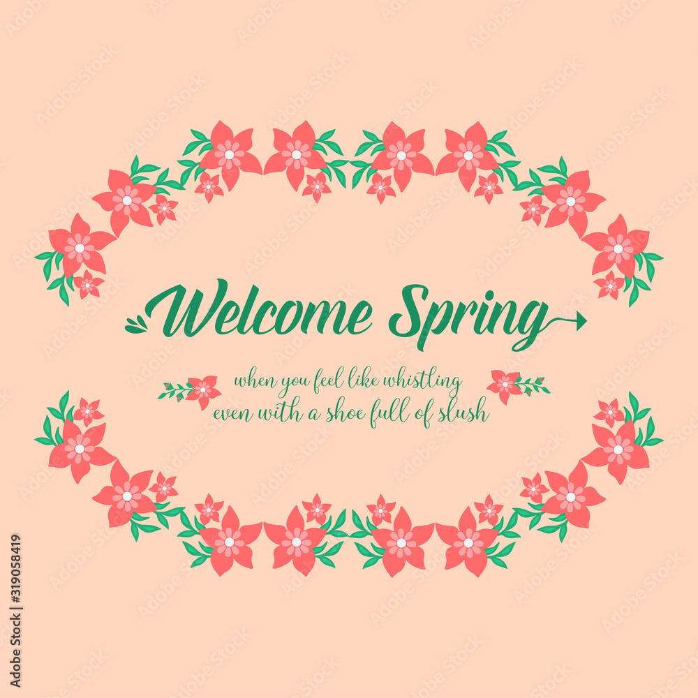 Antique card design, with beautiful red wreath frame, for celebration welcome spring. Vector