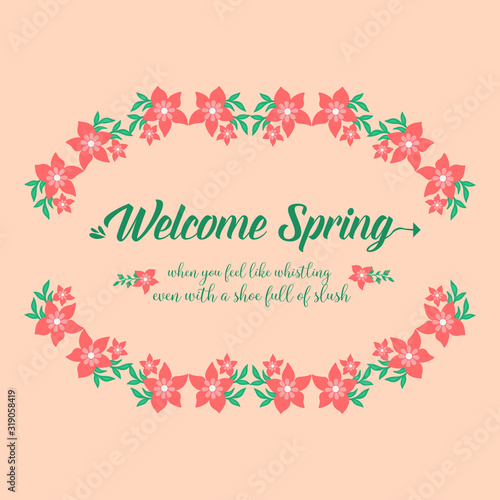 Antique card design, with beautiful red wreath frame, for celebration welcome spring. Vector