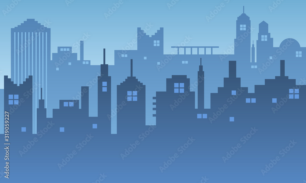 Urban illustration with blue and bright sky