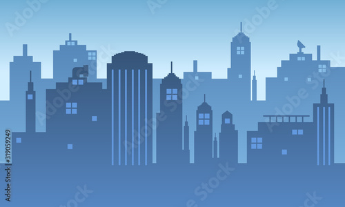 Urban silhouette against the sky background at dawn