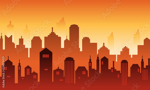 Vector city background with beautiful sky in the afternoon