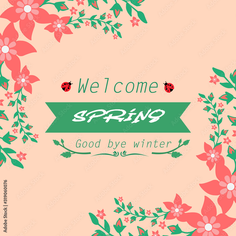 Seamless red wreath frame, for welcome spring greeting card template design. Vector