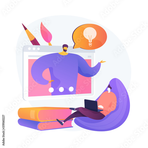 Computer graphics advices and tips watching. Digital design masterclass, online course, helpful information. Painting exam preparation. Vector isolated concept metaphor illustration.