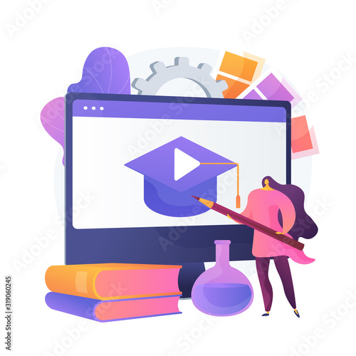 Color theory online studying. Web design basics, drawing tutorial, interior designer. Female artist cartoon character holding pencil. Vector isolated concept metaphor illustration.