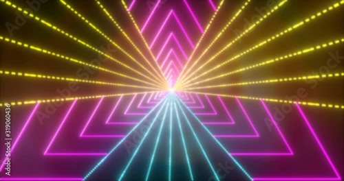 Abstract seamless loop multicolor neon VJ sci-fi tunnel in triangle form