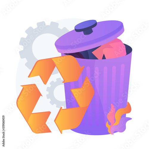 Bin for recyclable waste. Urban trashbin, garbage sorting, junk utilization. Cartoon isolated can with rubbish. Metal dustbin with lid. Vector isolated concept metaphor illustration.