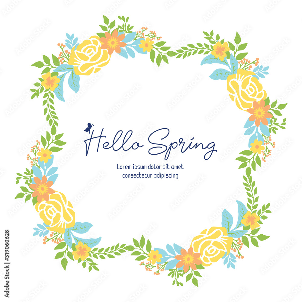 Obraz premium Wallpaper design for hello spring greeting card, with modern style of yellow floral frame. Vector