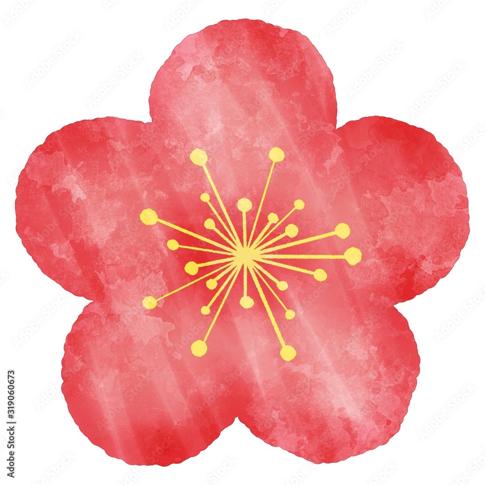 梅の花 赤色 水彩風イラスト Stock Illustration Adobe Stock