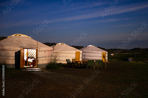 Yurts at night
