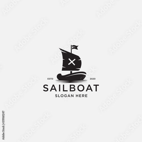 sail logo, boat silhouette style vector illustration