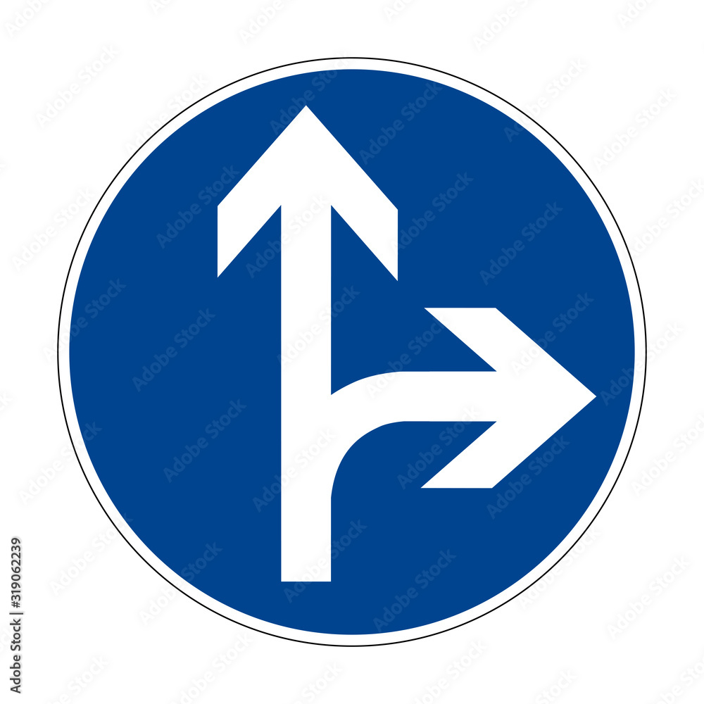 Move right or right. Movement to the left is prohibited. Road sign of Germany. Europe. Vector graphics. Move right or right. Movement to the left is prohibited. Road sign of Germany. Europe. Vector graphics.