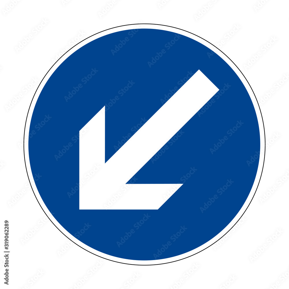 Detour the obstacle on the left. Road sign of Germany. Europe. Vector graphics. Detour the obstacle on the left. Road sign of Germany. Europe. Vector graphics.