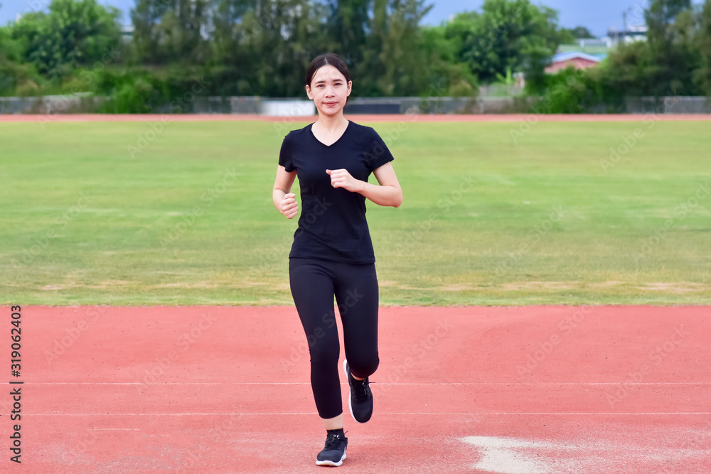 Runner Asian Women running jogging exercise on morning Runner Asian Women running jogging exercise on morning