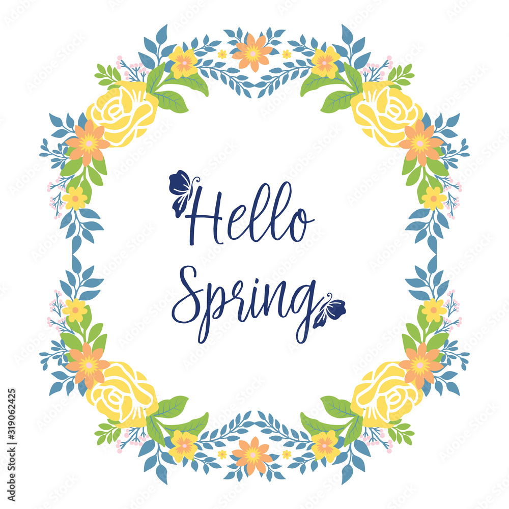 Simple Pattern of leaf and yellow floral frame, for beautiful hello spring invitation card design. Vector Simple Pattern of leaf and yellow floral frame, for beautiful hello spring invitation card design. Vector