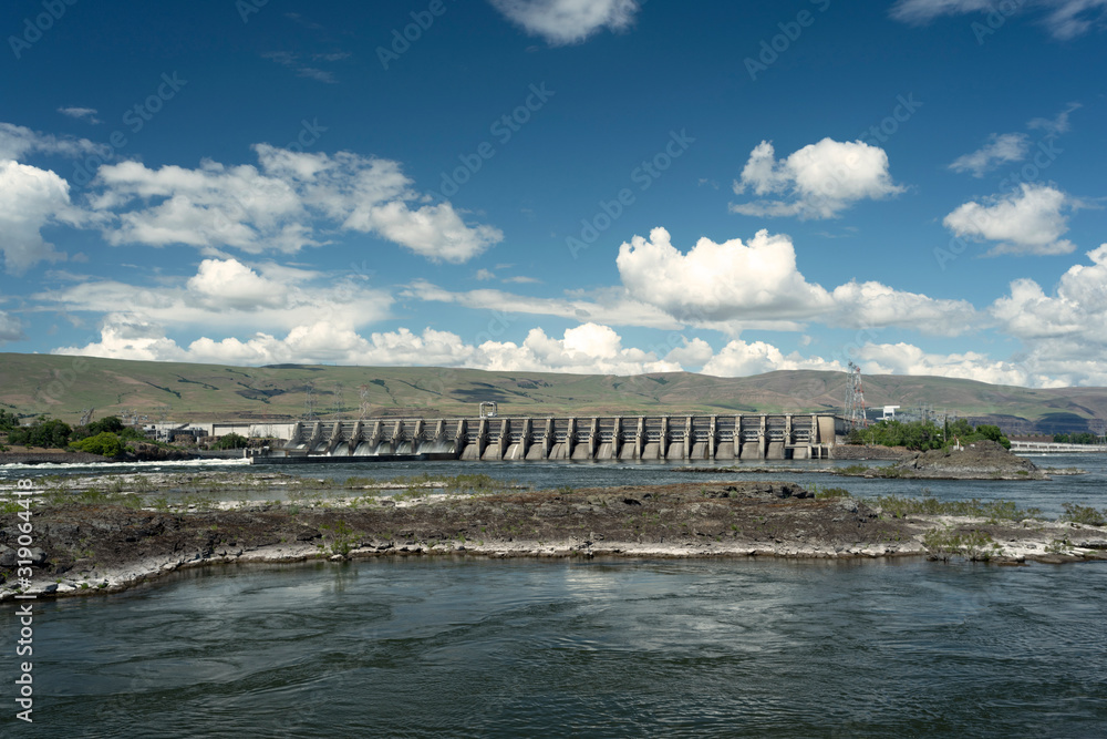 The Dalles Dam on the Columbia River between Oregon and Washington, Taken in Spring