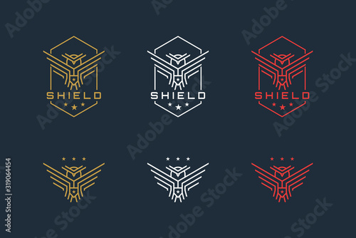 owl and shield with strong simple lines