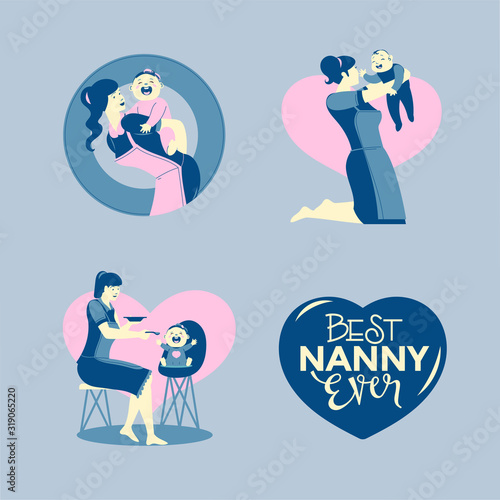 Babysitter agency or nanny service emblems or logo