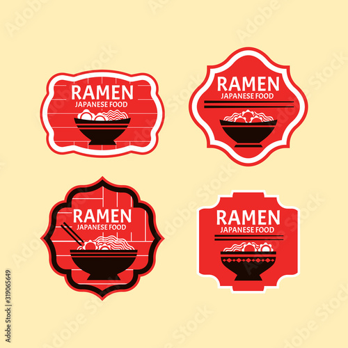 Set of Japanese noodles or Ramen logo, badges, banners, labels, emblem for asian food restaurant - Vector illustration