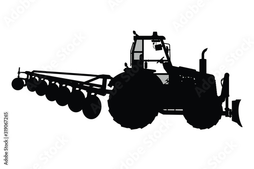Tractor with equipment silhouette vector