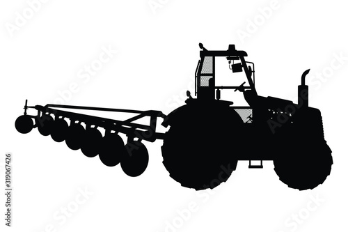 Tractor with equipment silhouette vector