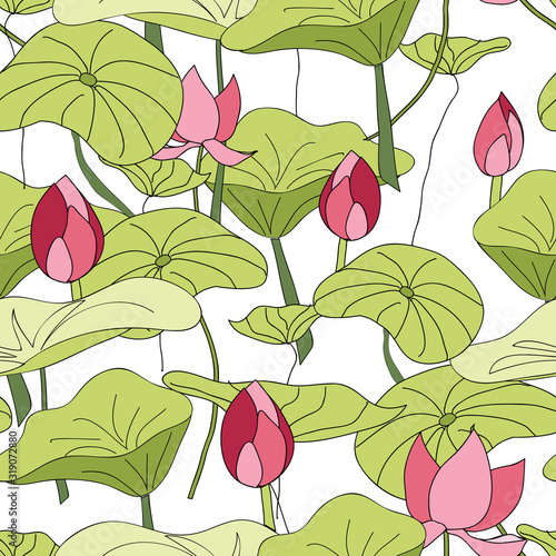 Lily Pads and flowers pattern vector seamless repeat surface pattern design