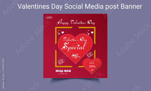  Editable Valentine's Day Social Media Post Template Design. Food Social Media Post Design fro Valentine's Day. Social Media Banner For Digital marketing.Social Media Post and Marketing Material