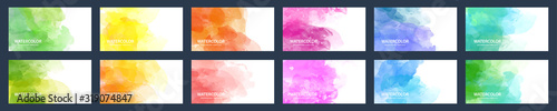 Big set of beauty vector colorful watercolor backgrounds for business card, brochure or flyer