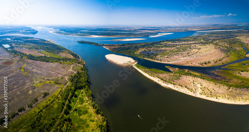 Photos Aerial panorama of the river of Volga near the town of Akhtubinsk, Russia