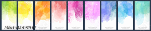 Set of light colorful vector watercolor vertical backgrounds for poster, banner or flyer