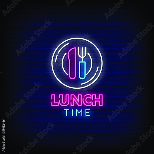 Lunch Time Neon Signs Style Text Vector