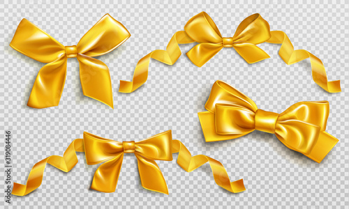 Gold bows with curly ribbons set