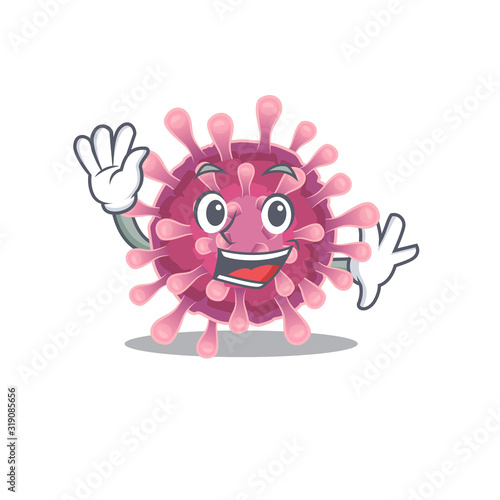 Waving friendly corona virus cartoon character design