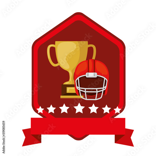 emblem with cup trophy and american football helmet