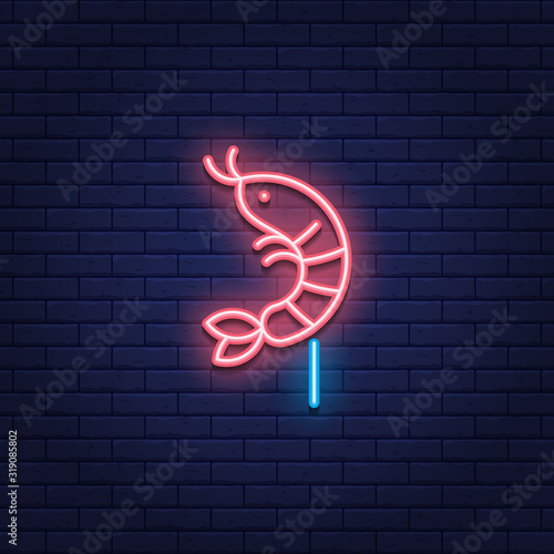 Neon Shrimp Seafood Icon Sign
