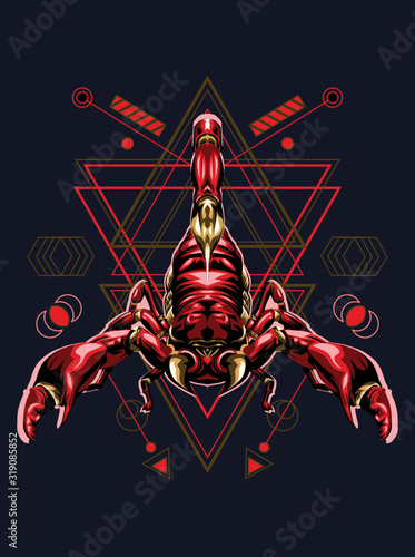 zodiac vector illustration red scorpion king with sacred geometry pattren