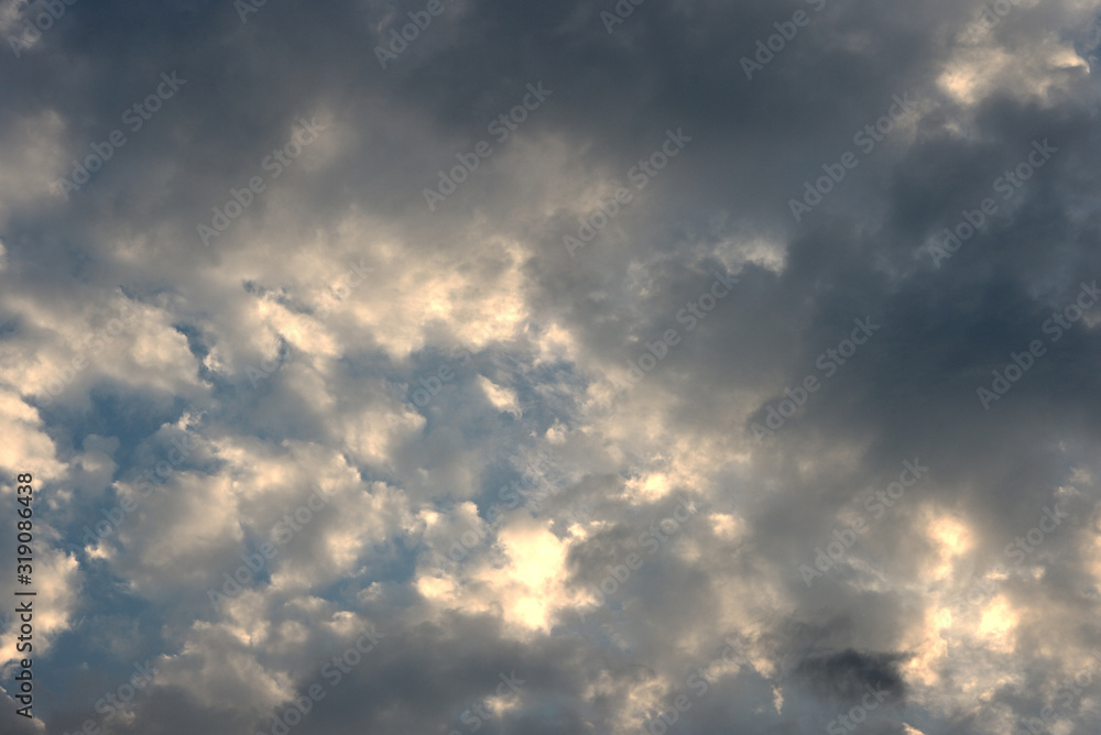 Dark cloudy sky in the evening. Natural background