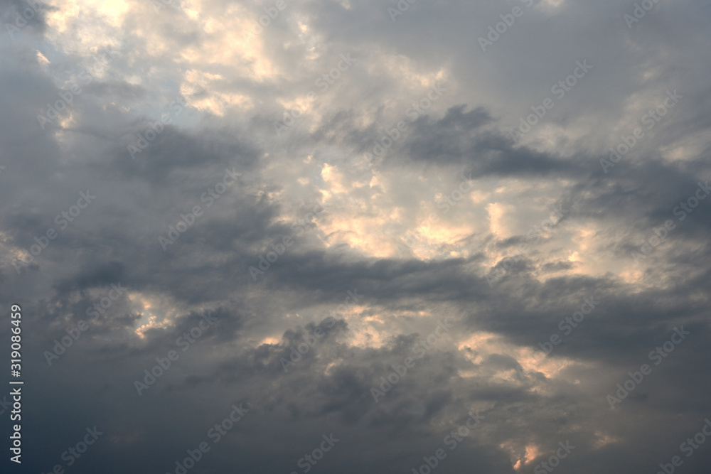 Dark cloudy sky in the evening. Natural background