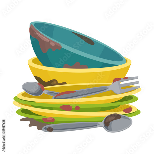 Pile of Dirty Kitchen Utensils and Crockery Vector Illustration