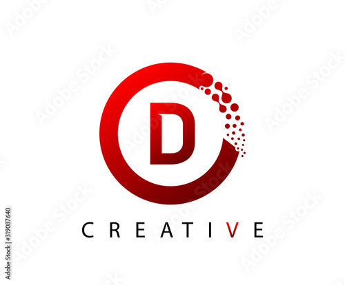 Circle D Letter Digital Network , abstract red D dotted logo design.