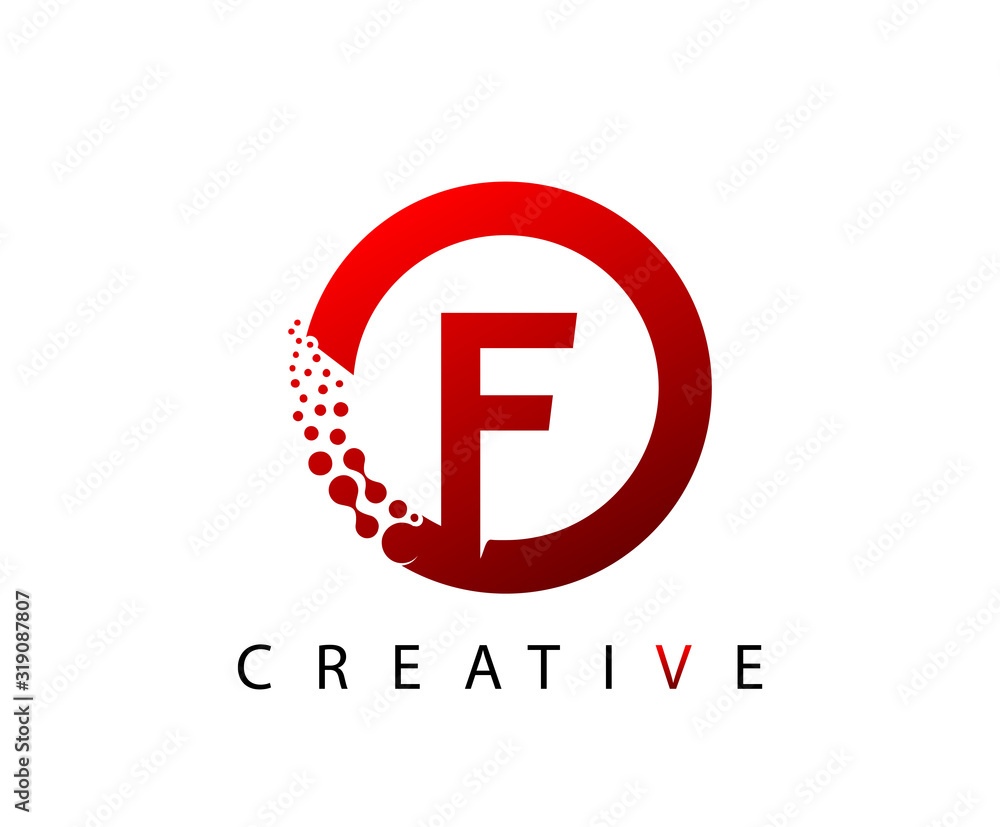 Circle F Letter Digital Network , abstract red F dotted logo design. Circle F Letter Digital Network , abstract red F dotted logo design.