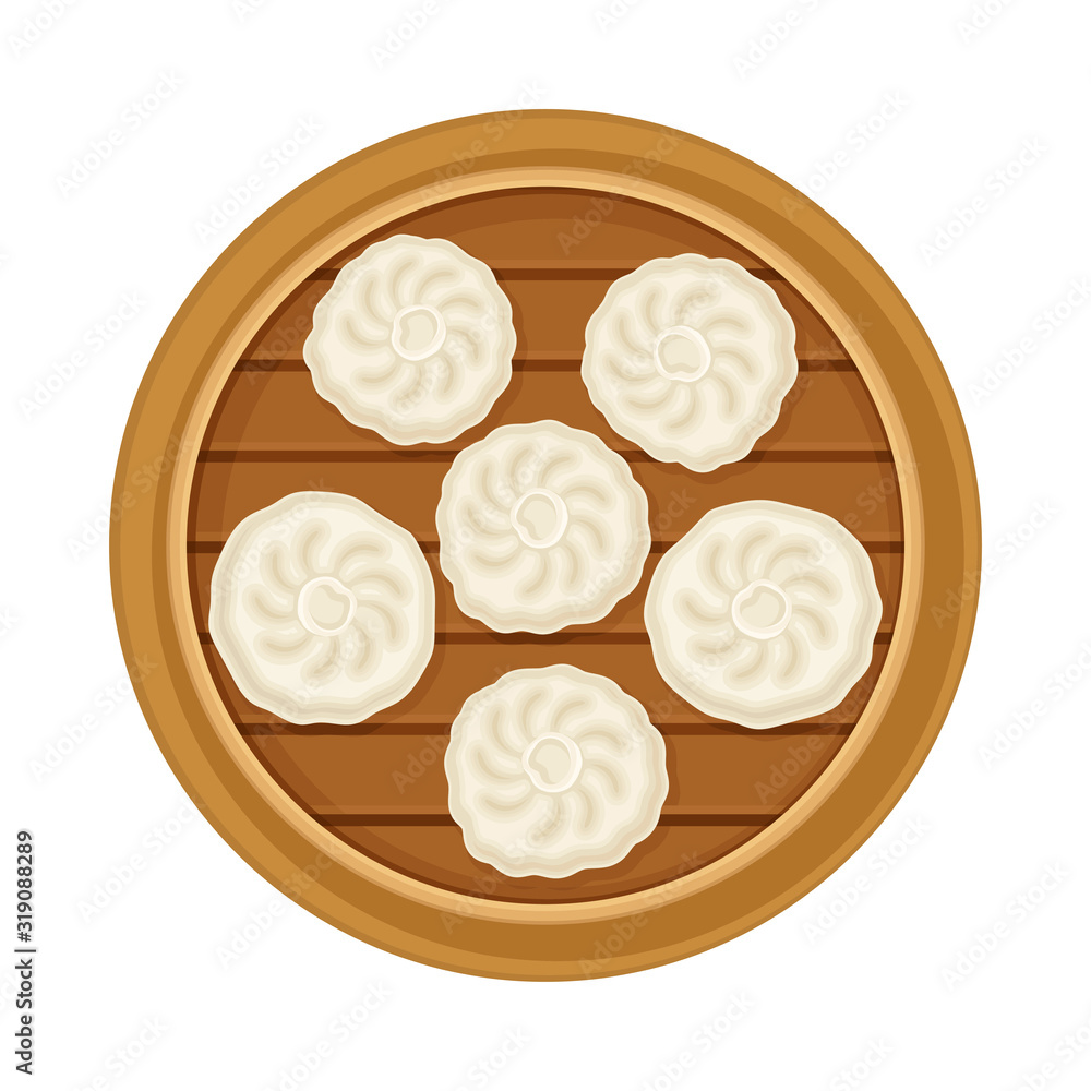 Stuffed Dumplings Rested on Wooden Plate Top View Vector Illustration Stuffed Dumplings Rested on Wooden Plate Top View Vector Illustration