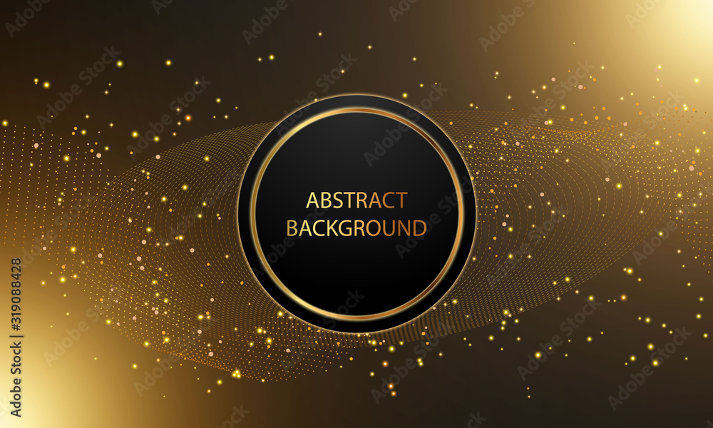 Abstract gold light curve sparkling luxury effect with circle shape on black background. Abstract gold light curve sparkling luxury effect with circle shape on black background.